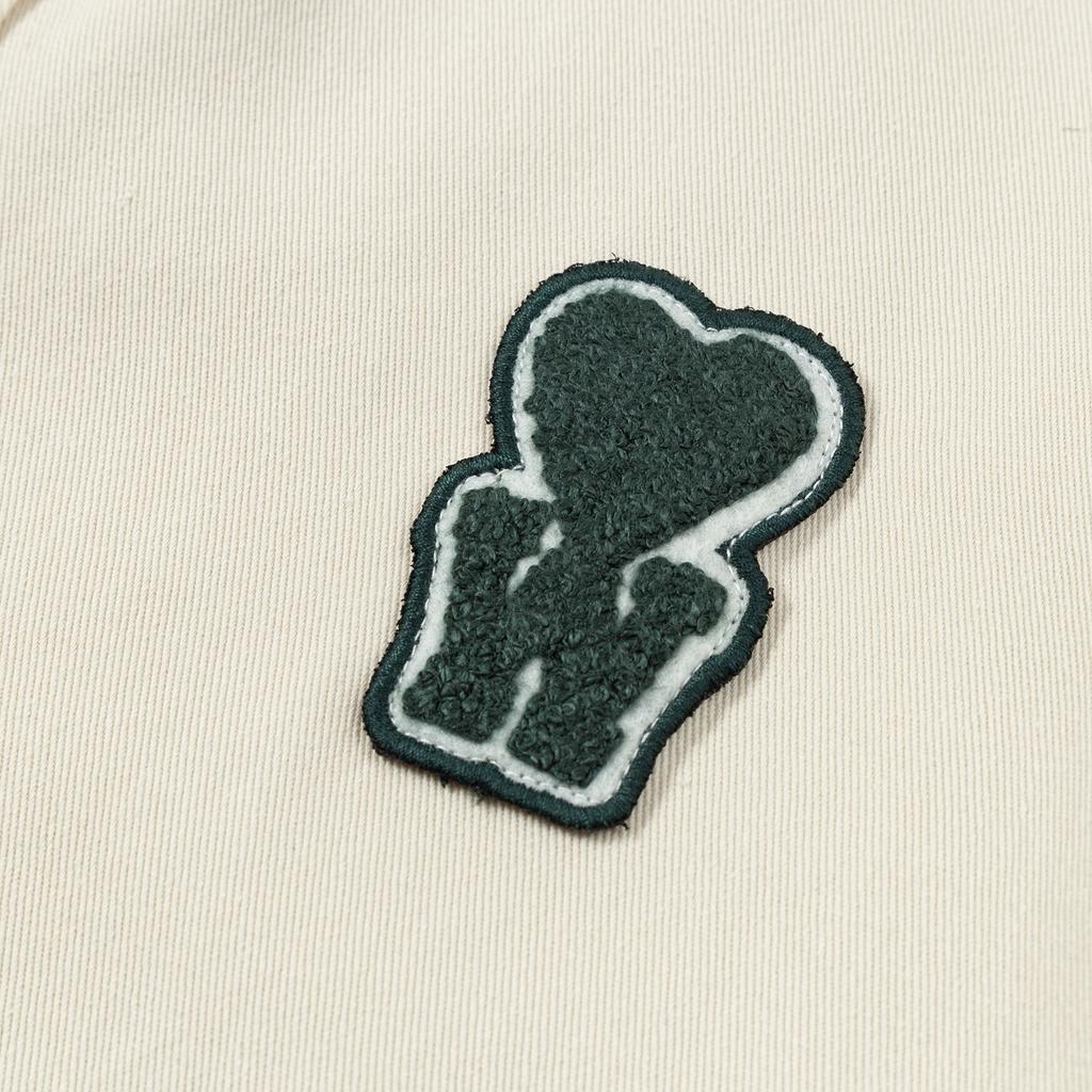 2215 AMI Autumn and Winter Classic Green Heart Embroidered Casual Cotton Solid Color Long Sleeved Shirt on the Chest