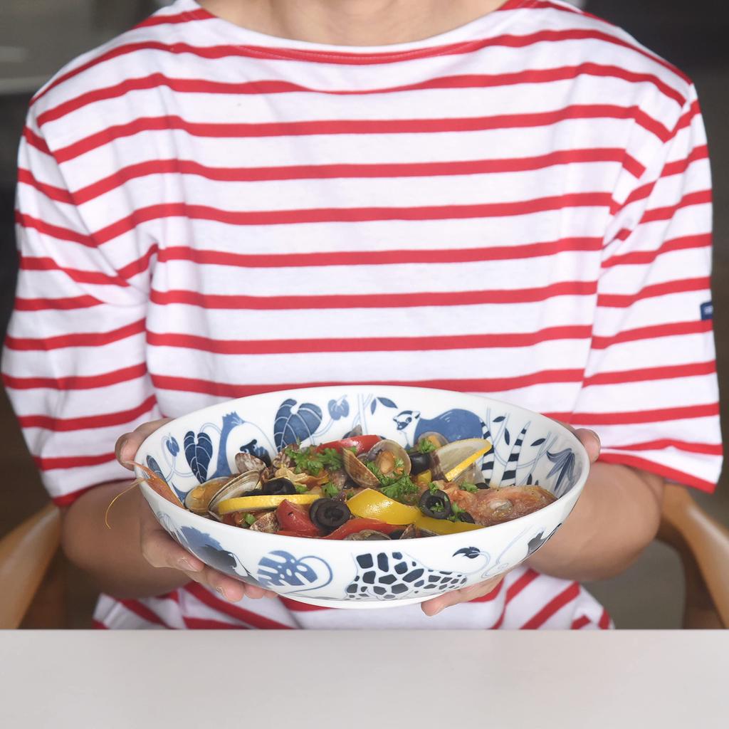 natural69 Hasami Ware Old Hasami Blue and White Serving Bowl Natural 69 Hasami Large Microwave and Dishwasher Made in Animal and Plant Nordic Japanese