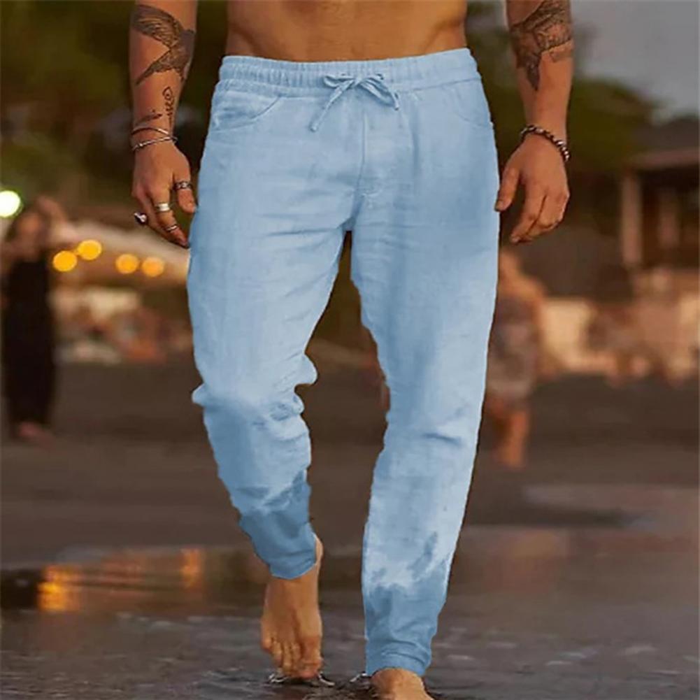 Herrenhose mit Kordelzug und elastischer Taille, einfarbig, Taschen, locker, lässig, dünn, weich, schnelltrocknend, knöchellang, Herrenhose für den Alltag, Strandhose