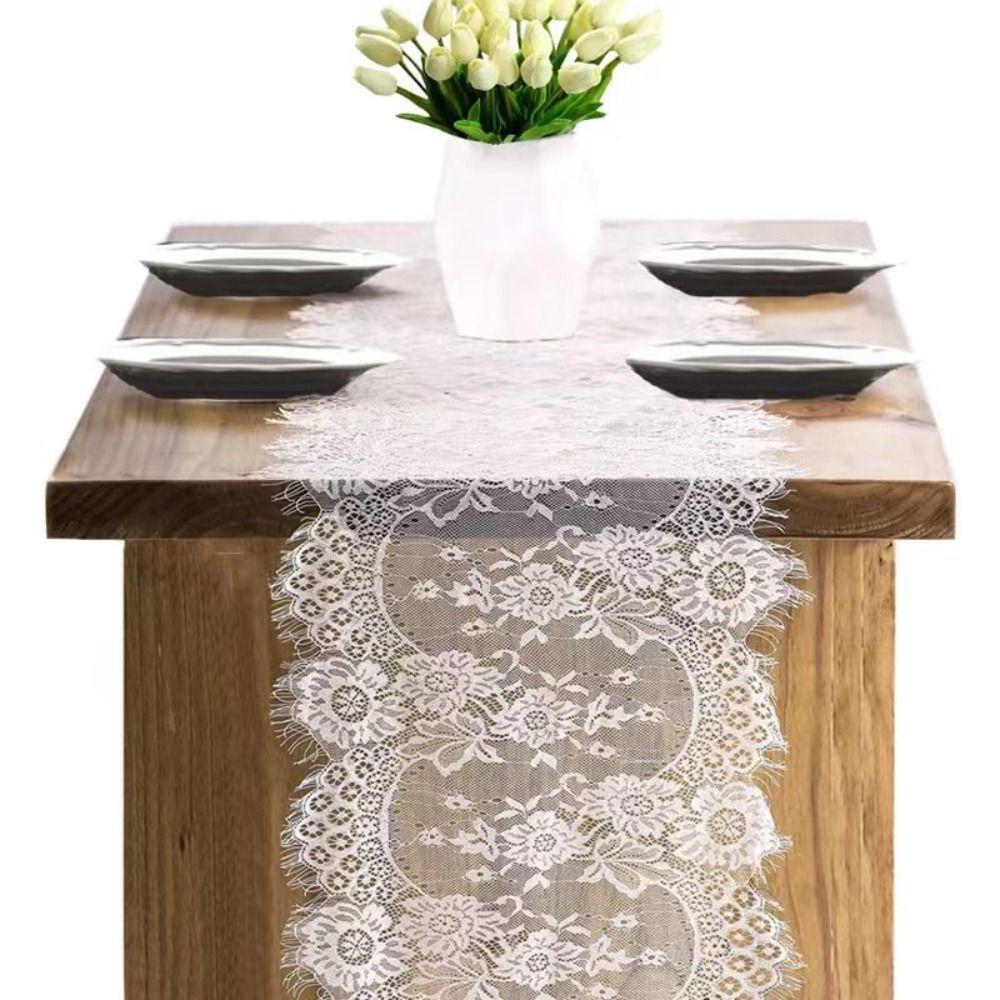 Rectangular Shape Lace Table Runner White Color Lace Floral Table Runners  Tea Party