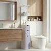 Colonna per Bagno, Mobile da Bagno in Legno Salvaspazio, Mobile con Armadietto, Mensole e Cassetti, 15x33x136,8 cm, Grigio Chiaro