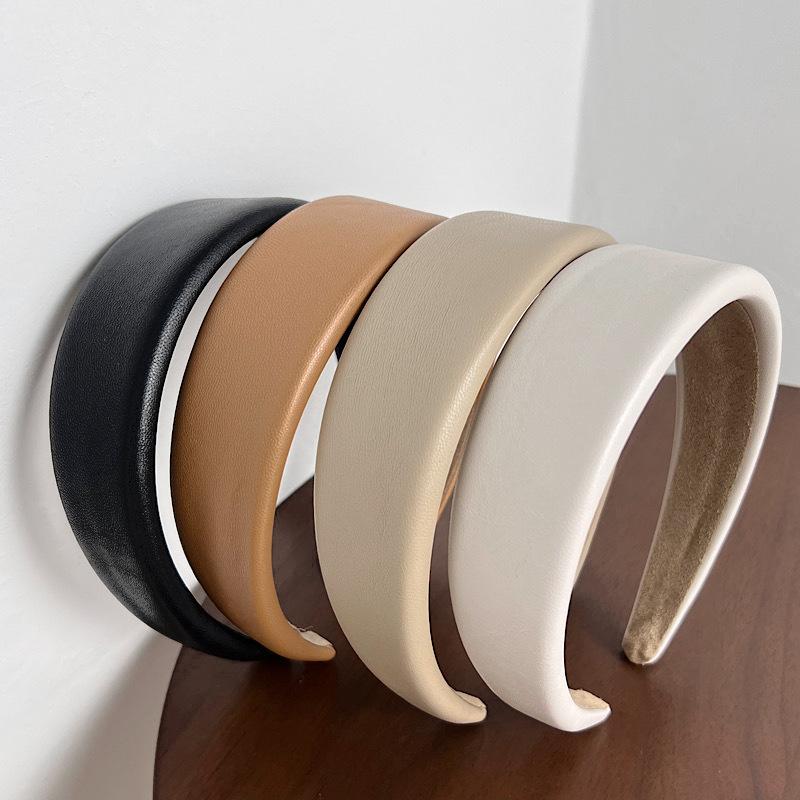 High Quality Women PU Leather Thick Sponge Wide Hairbands Wide Sponge Padded Simple Hair Hoop Band Bezel Hair Accessories
