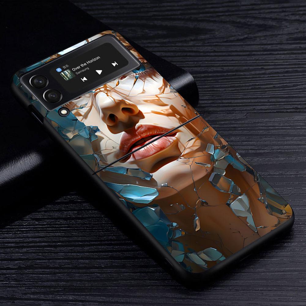 Custodia Beauty Crush Girl per Samsung Galaxy Z Flip4 Flip3 5G Guscio Rigido in PC per Cellulare Z Flip 4 3 Nero Coque Zflip4 Zflip3 Cover