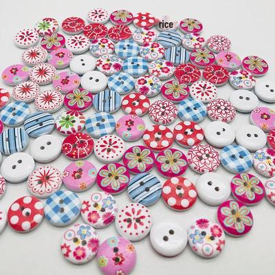 15mm Mixed Color Plaid & Stripe Wooden Buttons for Children's Clothing
