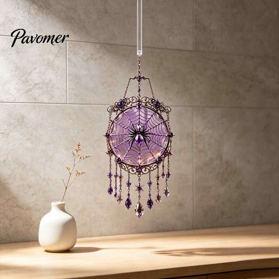 Elegant Craft Gifts Halloween Crystal Window Suncatcher, Acrylic Witch Hanging Wind Chime, Decorative Courtyard Ornaments Ornament for Indoor Outdoor