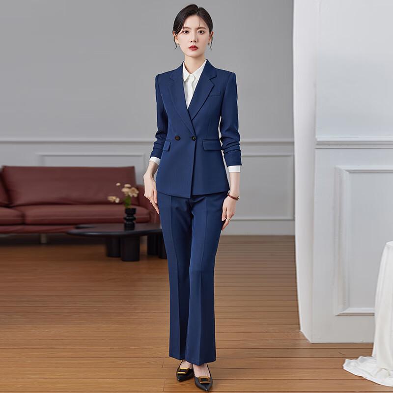 Women's Business Casual Blazer & Wide-Leg Pants Suit Set