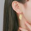 Luxury 14K Real Gold Plated Leaves Tassel Stud Earrings for Women Trending Cubic Zircon Wedding Jewelry