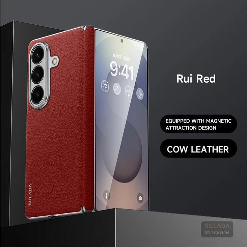 

Высококачественный чехол-книжка из высококлассной кожи Sle с магнитным шарниром для Samsung Z Fold 7 6 5, с защитной противоударной накладкой, приятный на ощупь Galaxy Z Fold7 красный