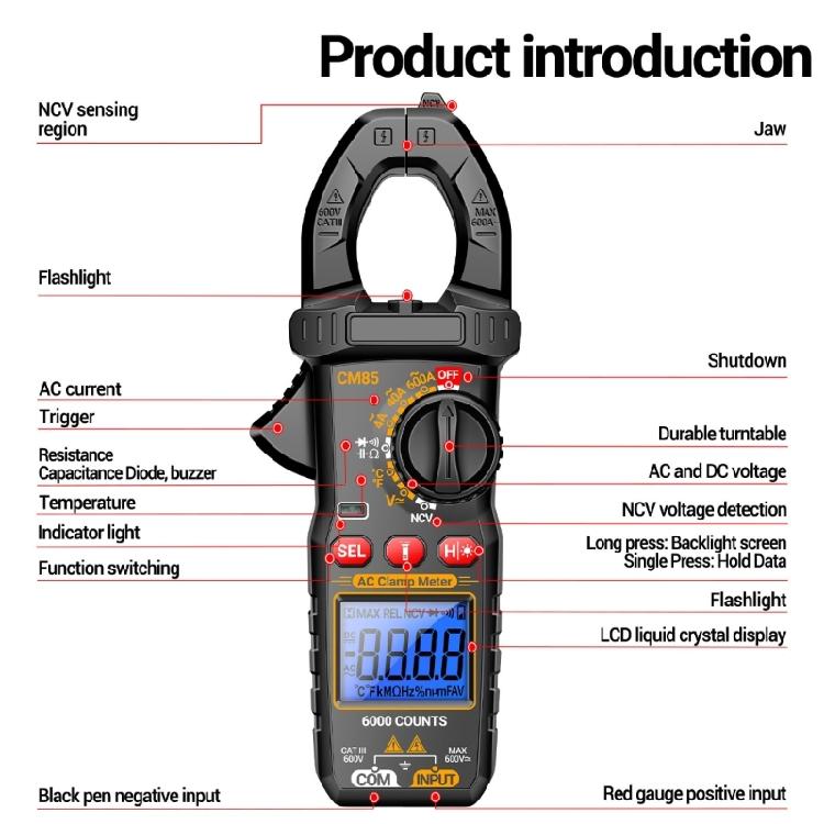 Multifunction Digital Clamp Multimeter Laboratory Research Instrument ABS for Diverse Electrical Parameters Detection