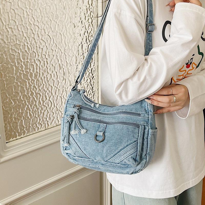 Vintage Denim Crossbody Bag Women's Multi-Pocket Single Shoulder Small Square Bag