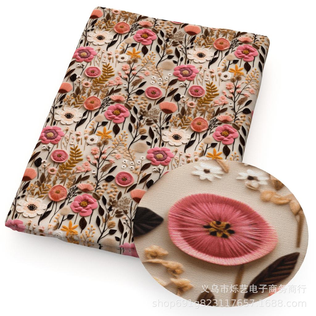 DIY Synthetic Leather Fabric Flowers Florals Printed Imitation Embroidery Faux Leather Shoes Imitation Embroidery
