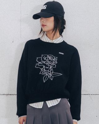 Aenhacheu Rose Sketch Round Knit Black