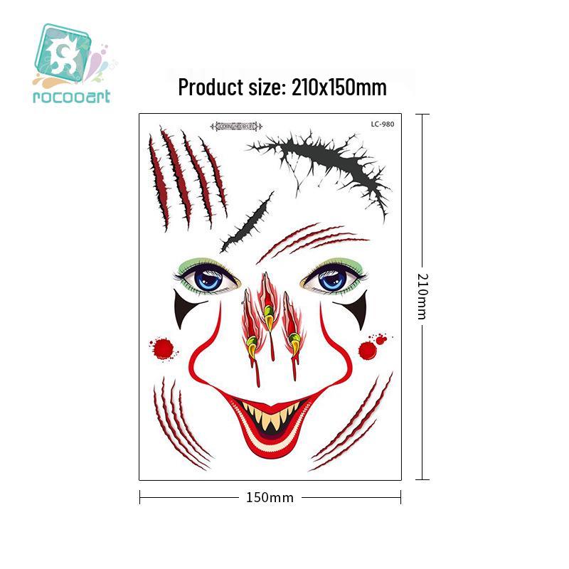 European & American Style Halloween Horror Face Tattoo Stickers for Masquerade Parties