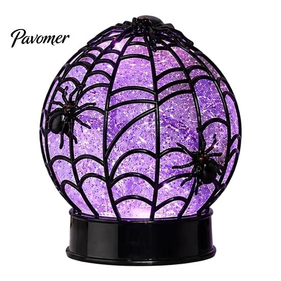 Spider Glitter Ball Lamp Halloween Ghost Lamp, Glowing Spiderweb Faux Crystal Sphere Light, Light Purple Glow Night for Holiday Party Table Decoration