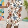 Women Plus Size White Floral Printed Round Neck Short Sleeve Top And Pocket Shorts Two Piece Set