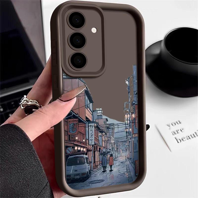 Silikon Mykt Deksel med Tegneserie By-mønster for Samsung S25 S24 S22 Ultra Plus S23 S21 S20 Fe A55 A54 A53 A35 A15 A16 Ensfarvet Linsebeskyttelsesdeksel