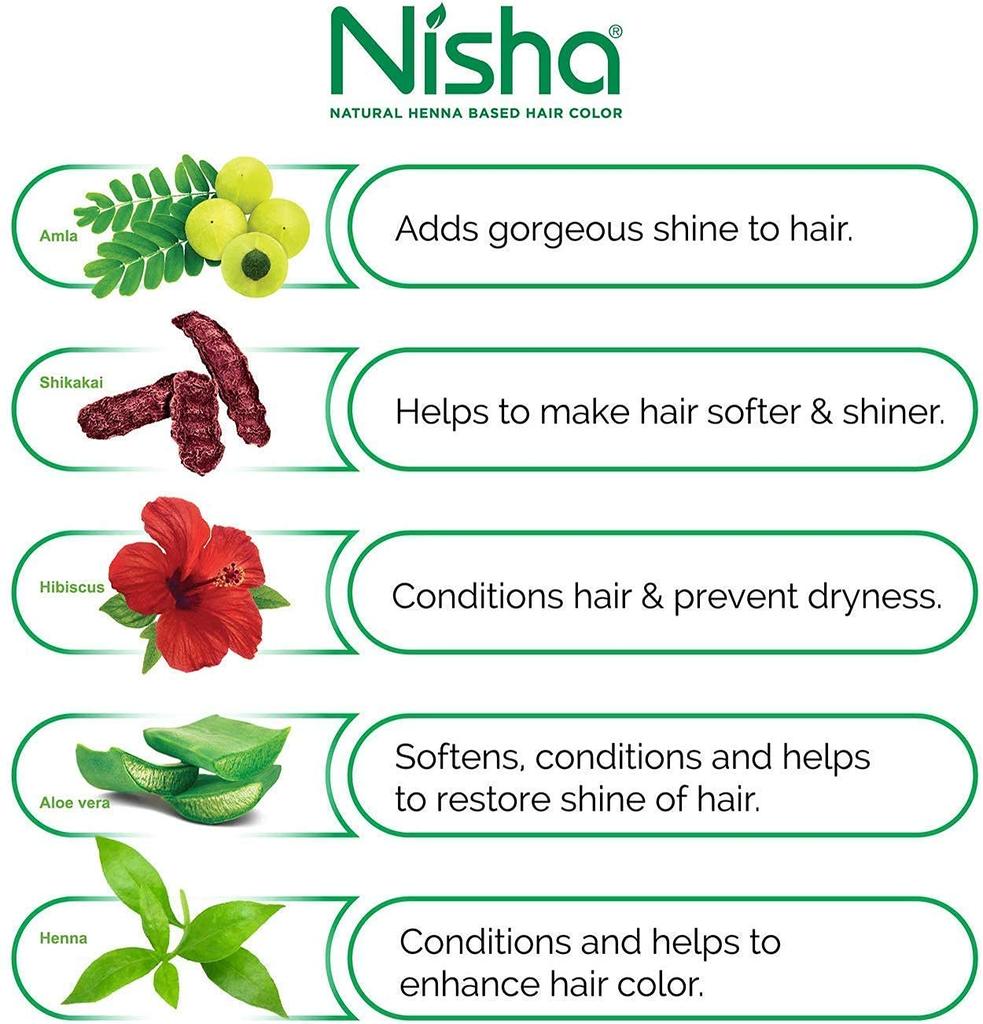 Nisha Natural Henna Powder Hair Color Natural Black Herbal Conditioning Dye For Soft Shiny Hair Men Women 25g X Pack of 8