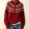 Faroese-Inspired Cable Knit Zip-Up Sweater Womens Oversized Round Neck Cardigan Winter