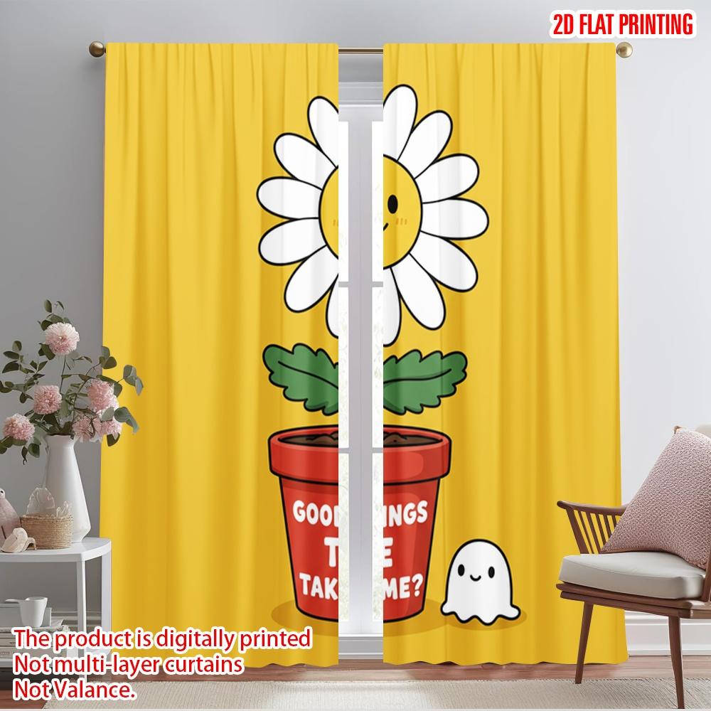 

2 шт. 2D плоская печать Штора Улыбающаяся ромашка в горшке Хорошие вещи Ткань Без электричества Всесезонный Декор для вечеринок и праздников 52.50×116.00 CM 2pcs