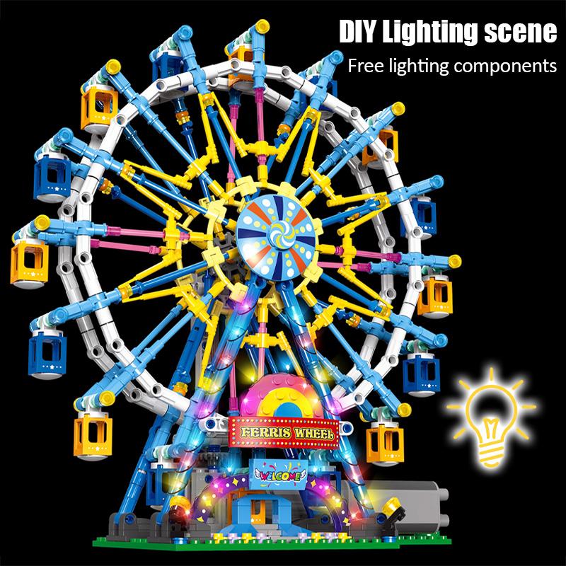 Non-Toxic Zkzc City Friends Moc Rotating Ferris Wheel Building Blocks Electric Bricks With Light Toys For Children Christmas Gifts