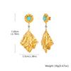 Exquisite Stainless Steel Pleated Texture Geometric Large Dangle Earrings for Women, Gold Plated Delicate Vintage Jewelry