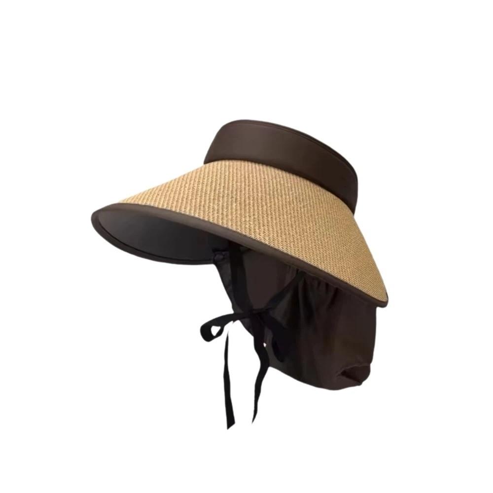 Foldable Sunshade Hat Wide Brim Empty Top Sun Hat UV Protection Straw Cap  Beach