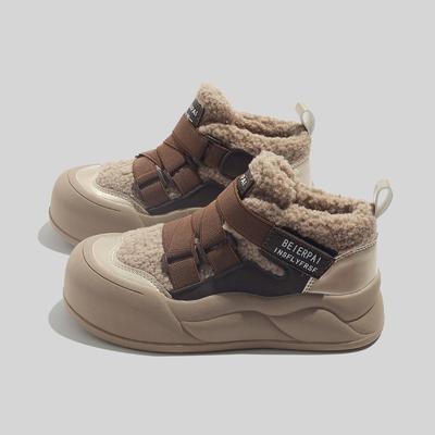 Women's High-top White Fleece Sneakers New Winter Casual Shoes Warm Cotton-padded Shoes Round Toe Snow Boots