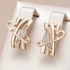 Golden Plated Pin Buckle Hoop Earrings Women's Exquisite Concise Synthetic Zirconia Fit Daily Party Jewelry Accessories