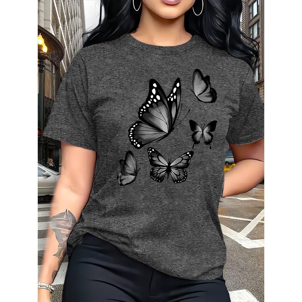 

Fashion Butterfly Print T-Shirt - Short Sleeve, Crew Neck Design, Comfortable and Breathable 5XL