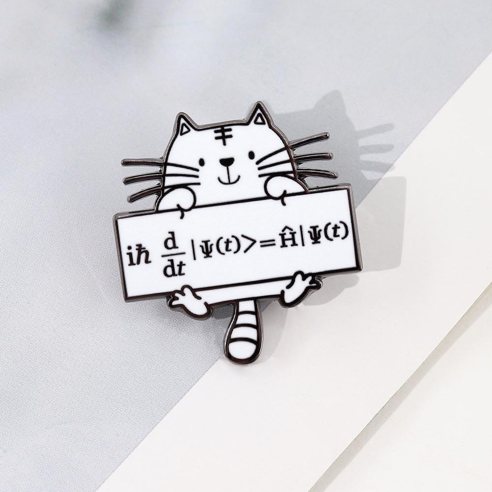 Quantum Cat Enamel Brooch: Schrödinger's Equation Science Pin Gift