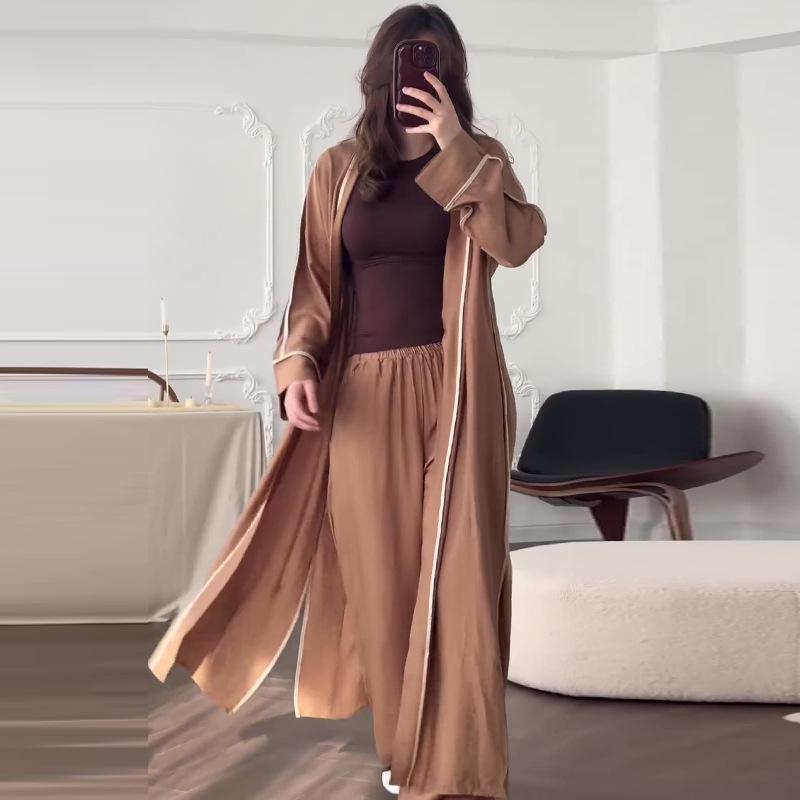 

Женский повседневный однотонный длинный халат, комплект из двух предметов для дома, осень 2024 S