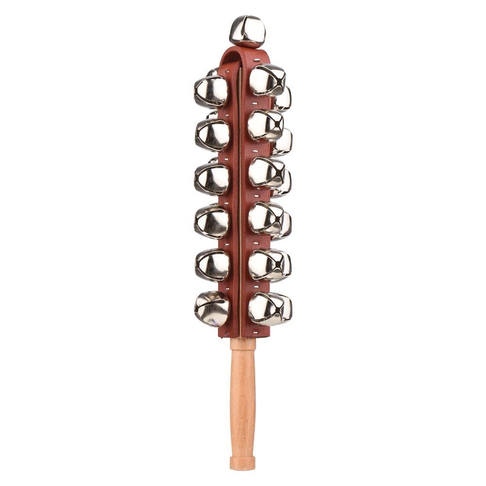 Wood & Stainless Steel Jingle Bell Stick Red Wooden Shaker Stick For Party
