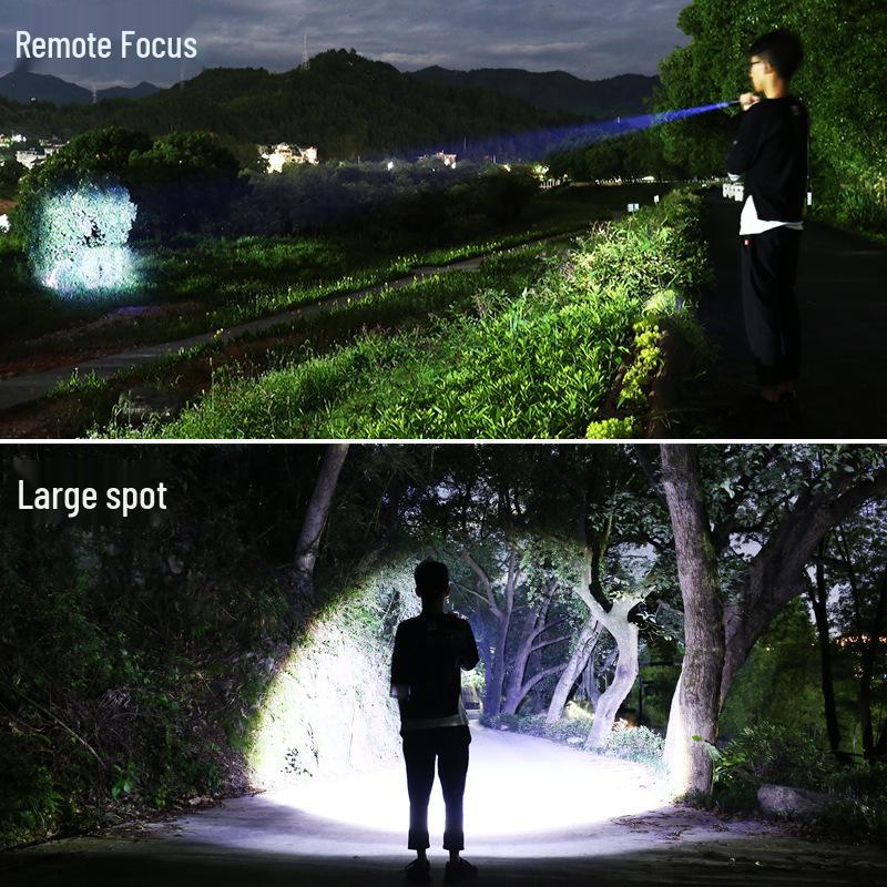 Cross-border USB Rechargeable LED Flashlight T6, Telescopic Focus, Aluminum Alloy, Waterproof, High-Intensity for Outdoor Use.