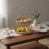 2 Tier Woven Tray Multi Layer Rattan Fruit Basket Decorative Wicker Serving for Coffee Table,
