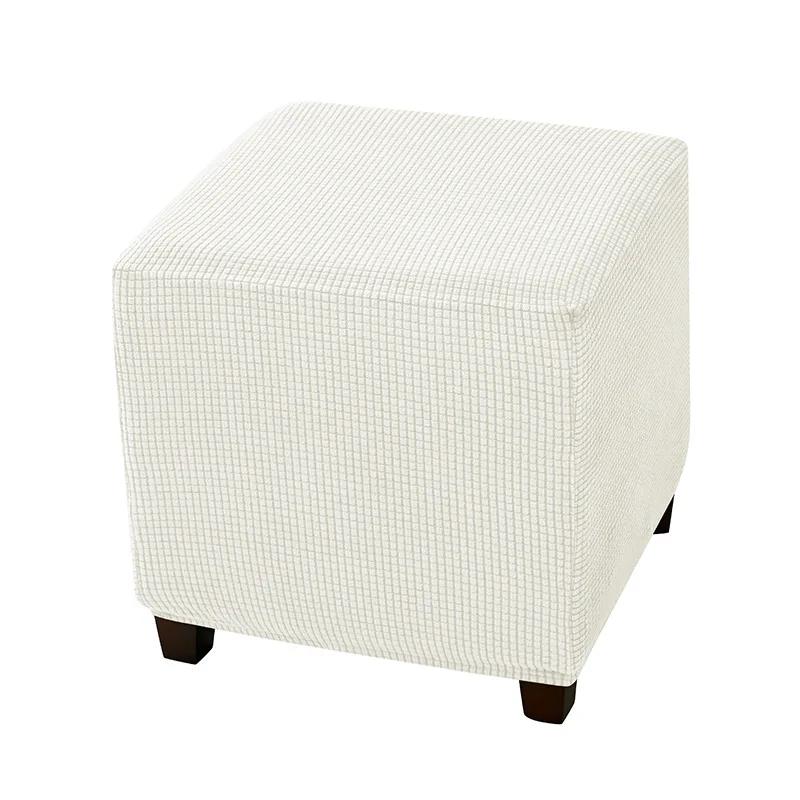 Square Elastic Ottoman Cover Polar Fleece Foot Stool Covers Stretch Footrest Slipcovers House Pouf Furniture Protector