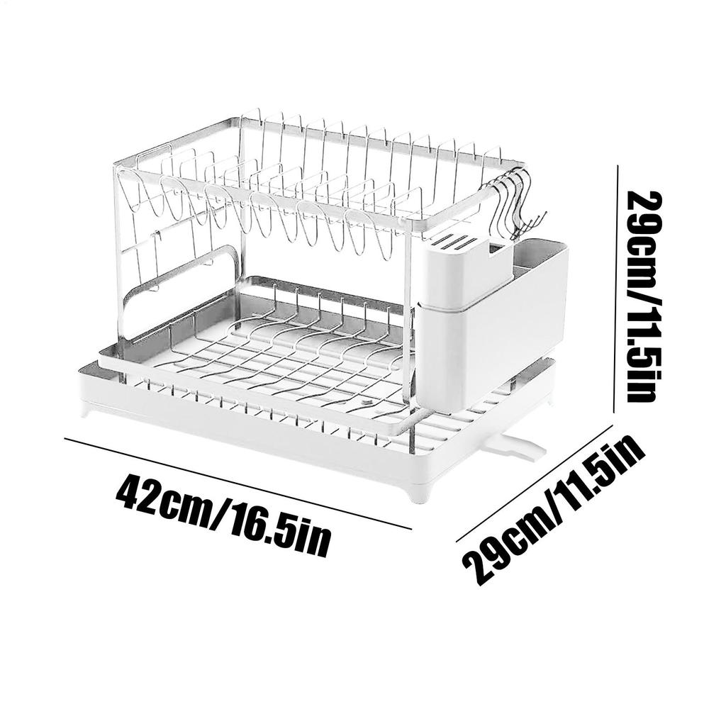 2 Layers Dish Drying Rack Countertop Household Dish Storage Holder Kitchen Organizers And Storage With Drainboard
