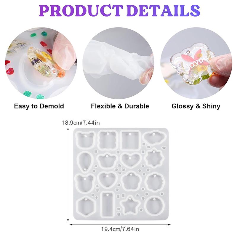 WTEMPO Creative DIY Soft Durable Silicone Mold with Hole 16 Cavities UV Resin Hanging Pendants Making Mold for Beginner Ornaments Epoxy Resin Molds