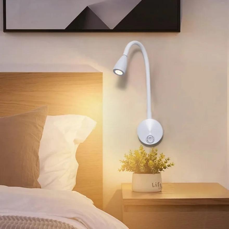 3W LED Reading Light Bronze Black White Chrome Gooseneck Wall Light with Switch Study Bedside Light Indoor Home Lighting Fixture