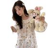 Autumn and winter new cotton double-layer yarn soft lace floral women's loungewear long-sleeved trousers star language star wish rice