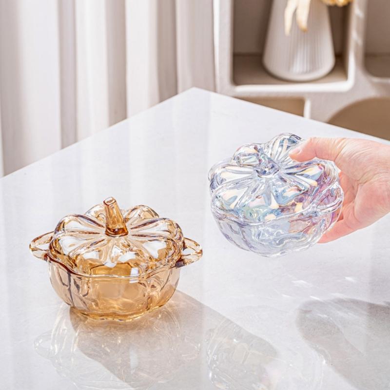 Pumpkins Glass Storage Jar with Lid,Candy & Cookie Jar,Jewelry Box,Buffet & Biscuit Containers Decorative Candy Dish