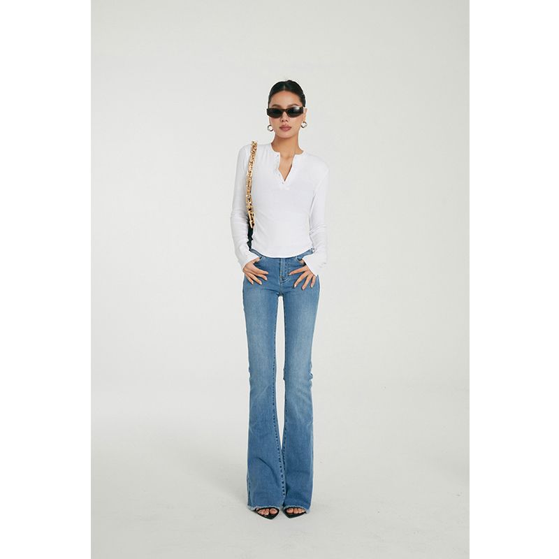 Discoglam 5-Button Henley Shirt Fancy Silm Long Sleeves Bottoming Shirt Tops Outerwear T-shirt Female Spring & Fall