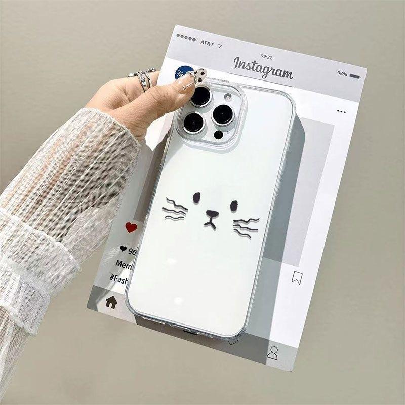 The New IMD White Bottom Case Is Suitable for Apple 16ProMax Mobile Phone Case iPhone17/14Pro Cute 15 Cat 13x.