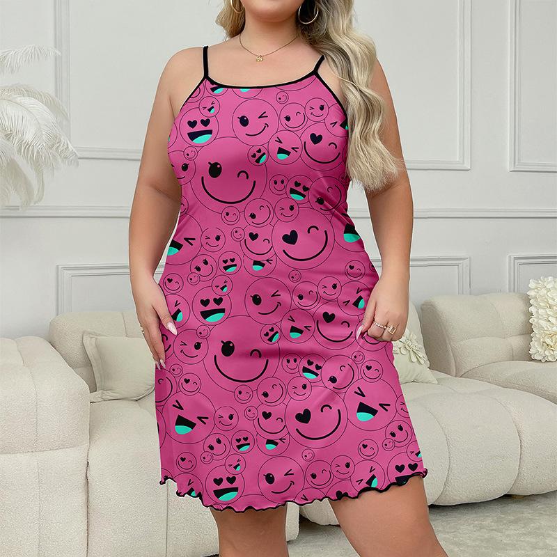 Plus Size XL-5XL zabawny nadruk Bez rękawów Damska koszulka nocna Sexy O Neck letnia Bielizna nocna Damska Odzież nocna Odzież domowa