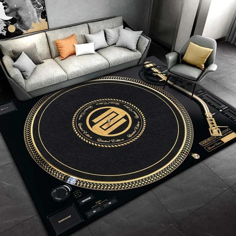Living Room, Bedroom, Office,Black Carpet, Retro Disc Player Vinyl Records Pattern Carpet, Stain-resistant Carpet, Fast Delivery