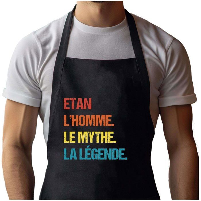 Tablier de cuisine - Ethan Mythe Légende Vintage - Noir - Coton résistant - Impression bretonne