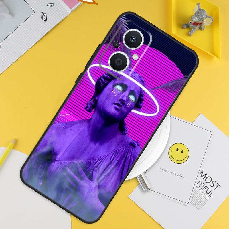 Great Wave Retro Cyber Statue For OPPO Reno 12F 14F 13F 11F 10 11 12 13 14 Pro 7 8 Lite 8T OPPO Find X6 X5 X8 X9 Pro Case