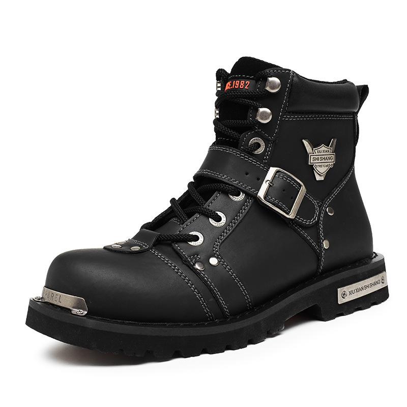 Martin boots fashionable men's high-top locomotive boots multi-zipper metal element non-slip and wear-resistant men Martin