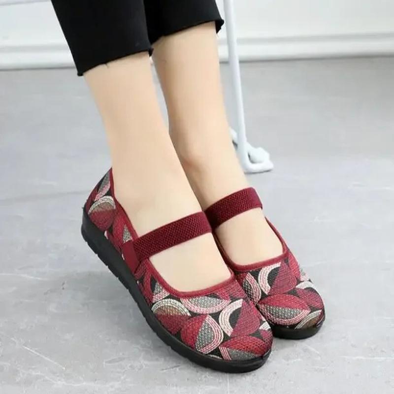 

Етнічне взуття Жіноче весна осінь Повсякденне жіноче взуття з м’якою вишивкою Мері Джейнс Китайські традиційні балетки 35 червоний