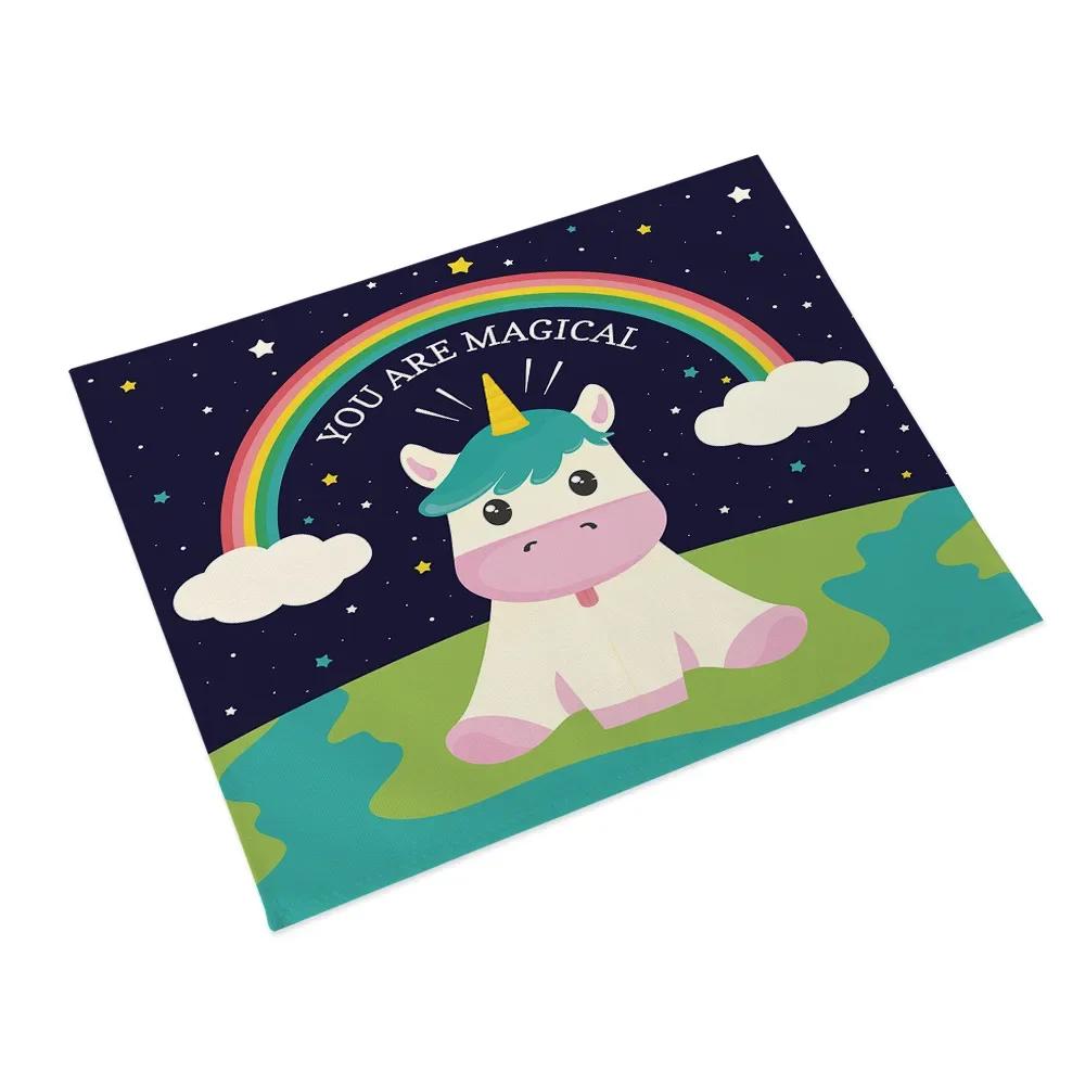 6PC Cartoon Pink Table Mat Unicorn Individual Placemats Coasters Set Pad On The Table Cup Pad Place Mats For Dining Table