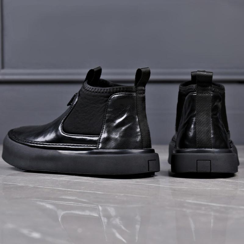 Fashion Designer Cow Leather Ankle Boots for Men Autumn Winter Soft-soled Casual High Top Shoes Men Fashion Platform Chelsea Boots Male